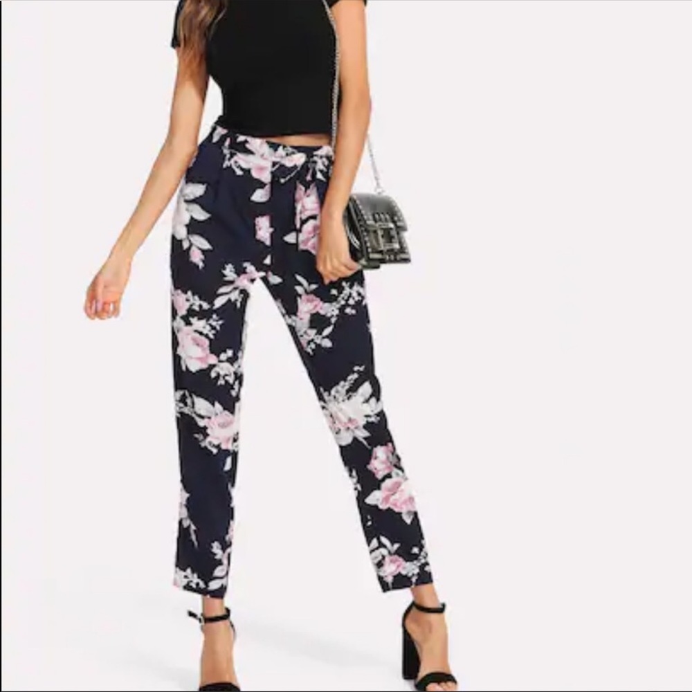 Self-tie Floral Print Pants